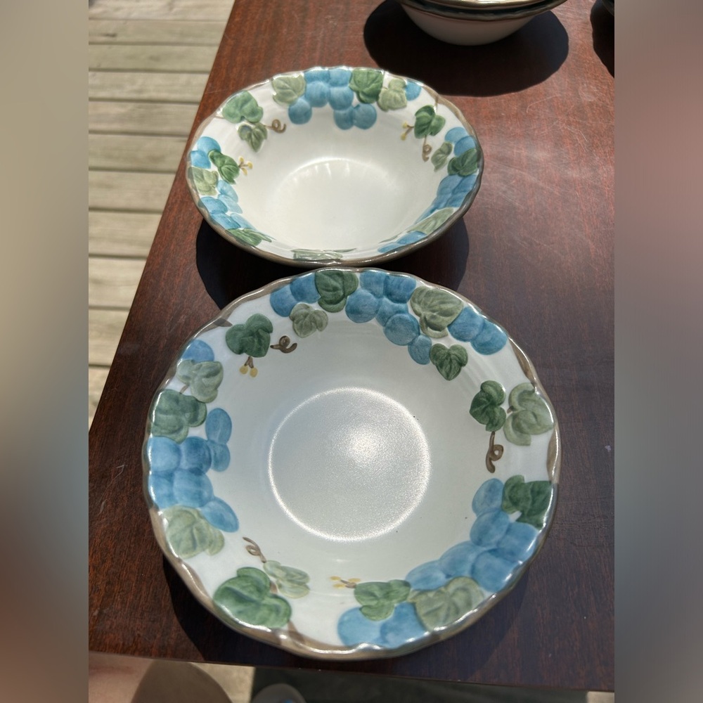 Two vintage sculpted, grape cereal, bowls by Poppytrail and Metlox.